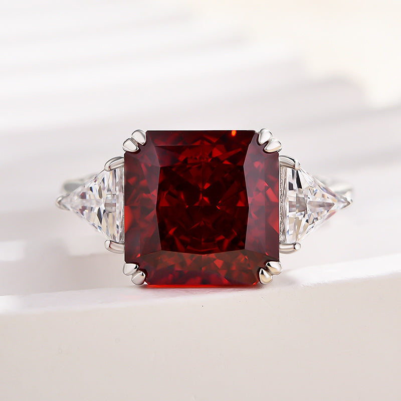 5 Carat Radiant Cut Ruby Three Stone Engagement Ring