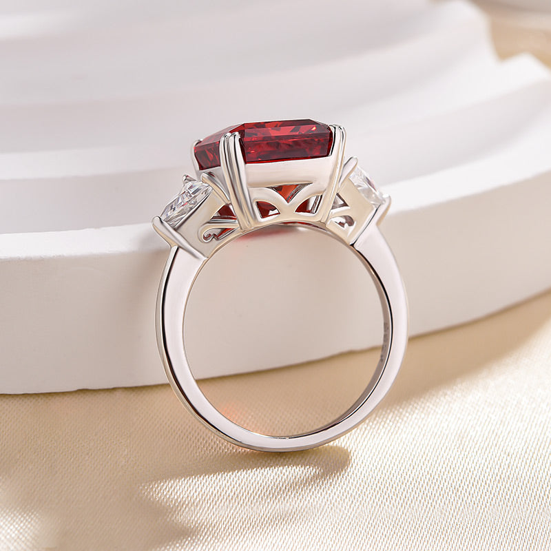 5 Carat Radiant Cut Ruby Three Stone Engagement Ring