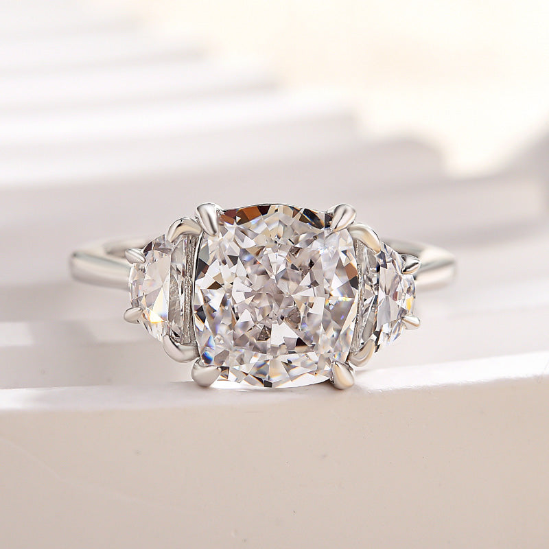 3 Carat Cushion Cut Half Moon Diamond Ring