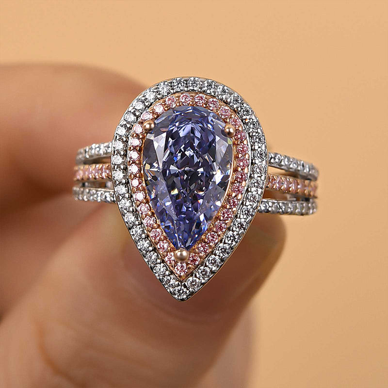 Aquamarine Blue Pear-Cut Simulated Diamond Engagement Ring
