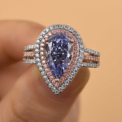 Aquamarine Blue Pear-Cut Simulated Diamond Engagement Ring