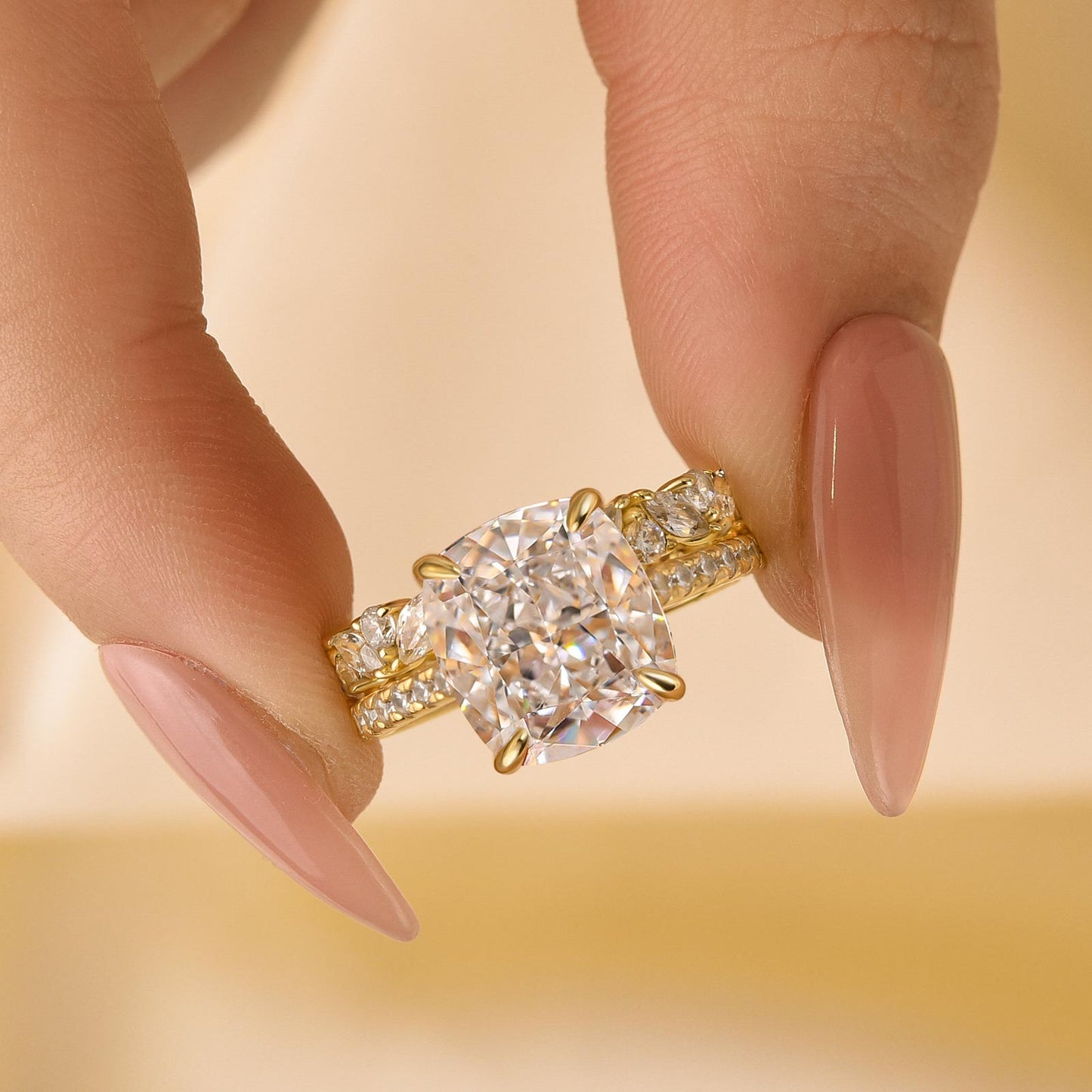 Unique 4.5Ct Cushion Bridal Set | Mixed Cut Accent Band