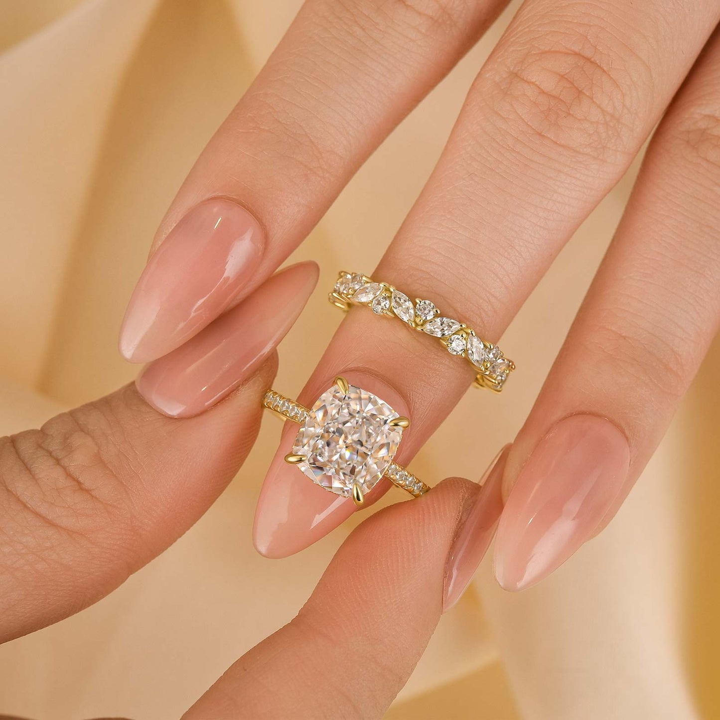 Unique 4.5Ct Cushion Bridal Set | Mixed Cut Accent Band