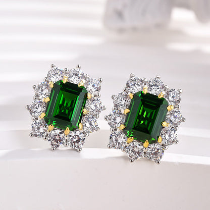 Conjunto de joyas de diamantes simulados verde esmeralda en plata de ley 