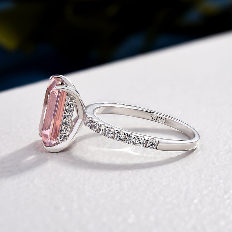 3.5Ct Synthetic Morganite Emerald Cut Ring 925 Silver