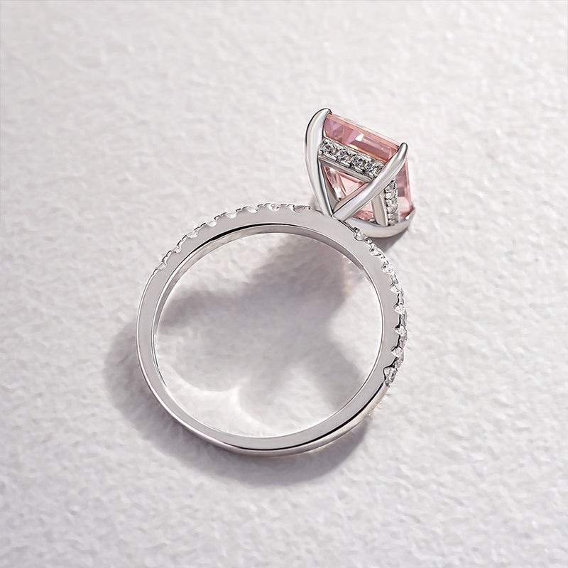 3.5Ct Synthetic Morganite Emerald Cut Ring 925 Silver