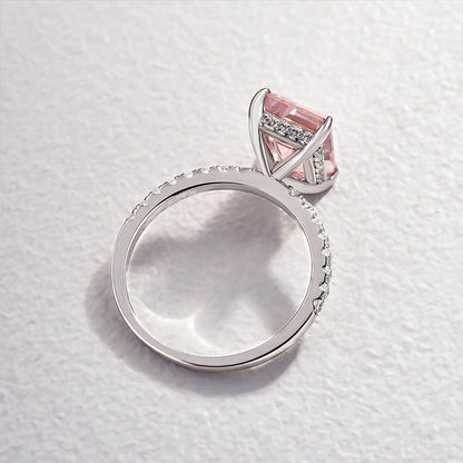 3.5Ct Synthetic Morganite Emerald Cut Ring 925 Silver