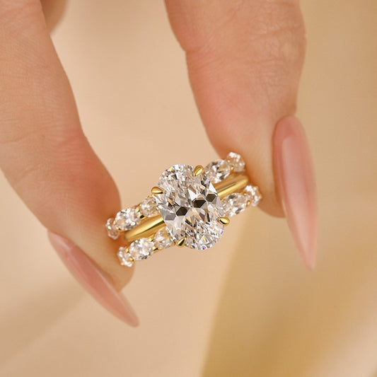 Luxury 4.0Ct Oval Wedding Ring Set | 3PC Yellow Gold Plated