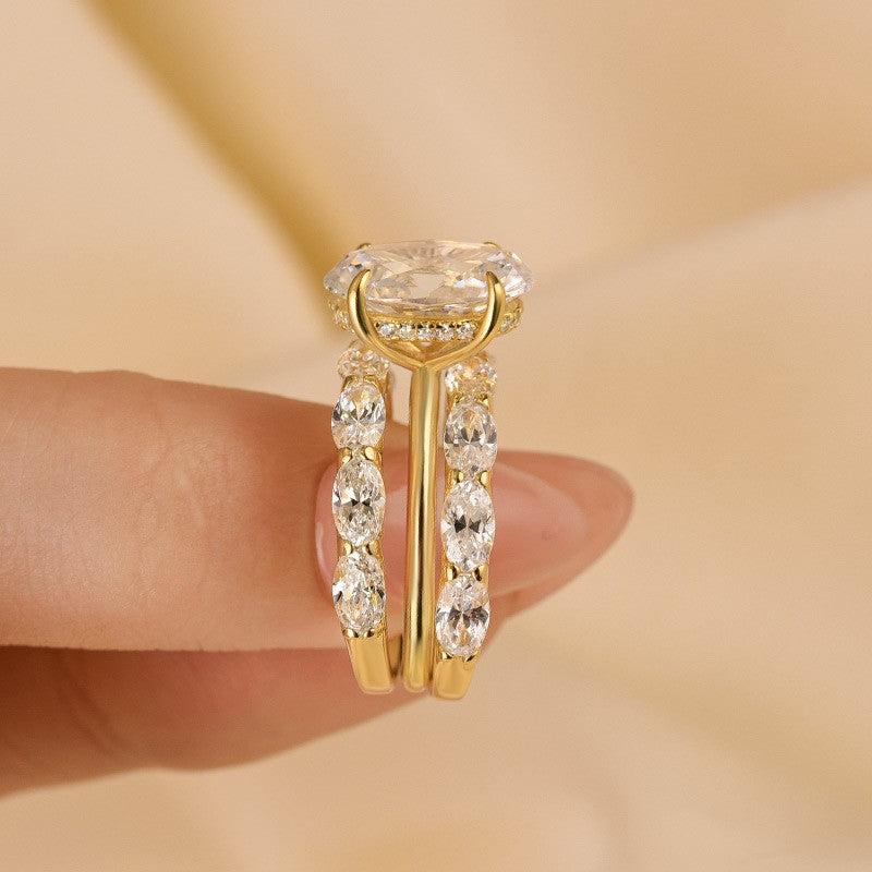 Luxury 4.0Ct Oval Wedding Ring Set | 3PC Yellow Gold Plated