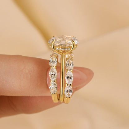 Luxury 4.0Ct Oval Wedding Ring Set | 3PC Yellow Gold Plated
