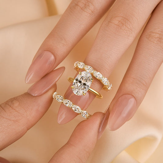 Luxury 4.0Ct Oval Wedding Ring Set | 3PC Yellow Gold Plated