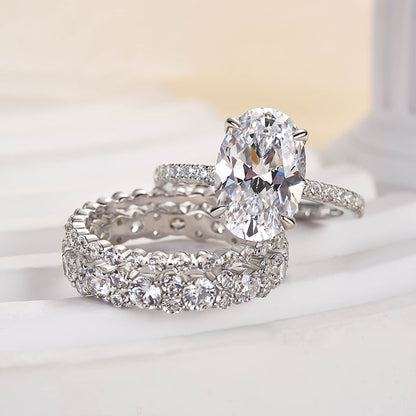 3.5Ct Oval Sona Diamond 3PC Bridal Set 18K White Gold