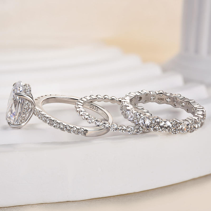 3.5Ct Oval Sona Diamond 3PC Bridal Set 18K White Gold