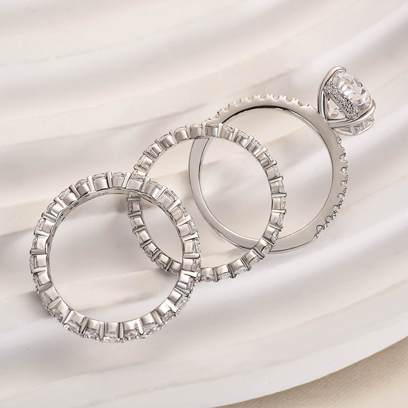 3.5Ct Oval Sona Diamond 3PC Bridal Set 18K White Gold