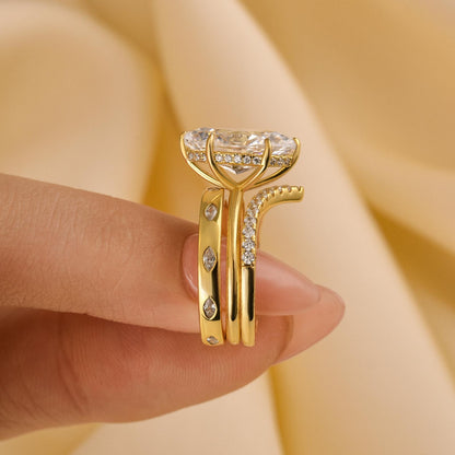 4Ct Marquise Cut Gold Wedding Set - 3PC Vintage Style Bands