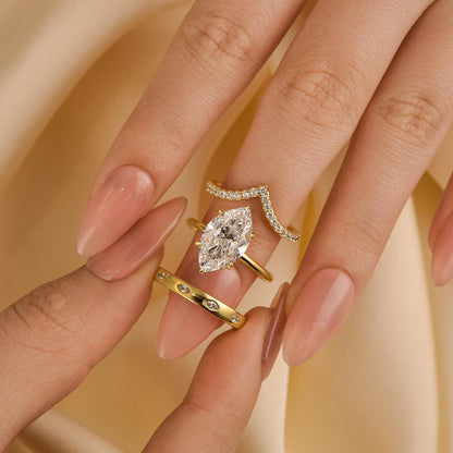 4Ct Marquise Cut Gold Wedding Set - 3PC Vintage Style Bands