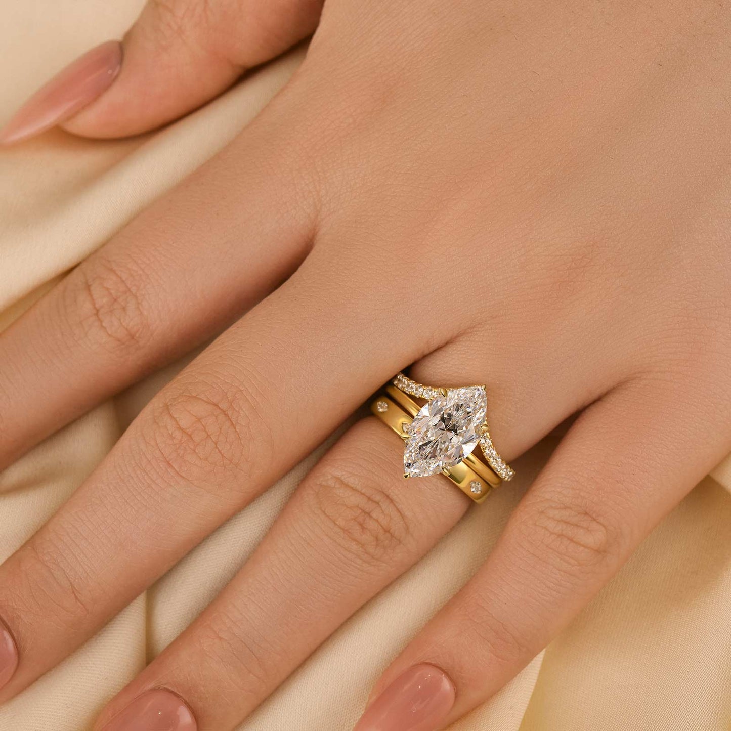 4Ct Marquise Cut Gold Wedding Set - 3PC Vintage Style Bands