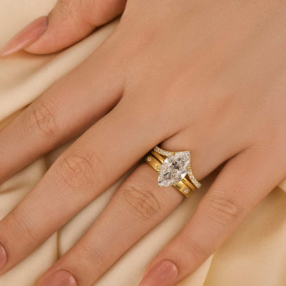 4Ct Marquise Cut Gold Wedding Set - 3PC Vintage Style Bands