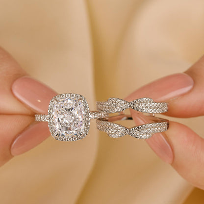 4ct Cushion Cut Simulated Diamond Bridal Set with Halo