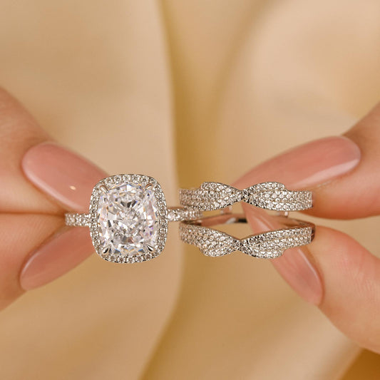 4ct Cushion Cut Simulated Diamond Bridal Set with Halo