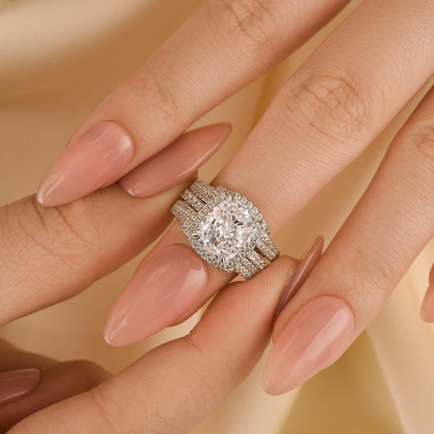 4ct Cushion Cut Simulated Diamond Bridal Set with Halo