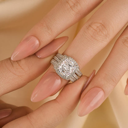 4ct Cushion Cut Simulated Diamond Bridal Set with Halo