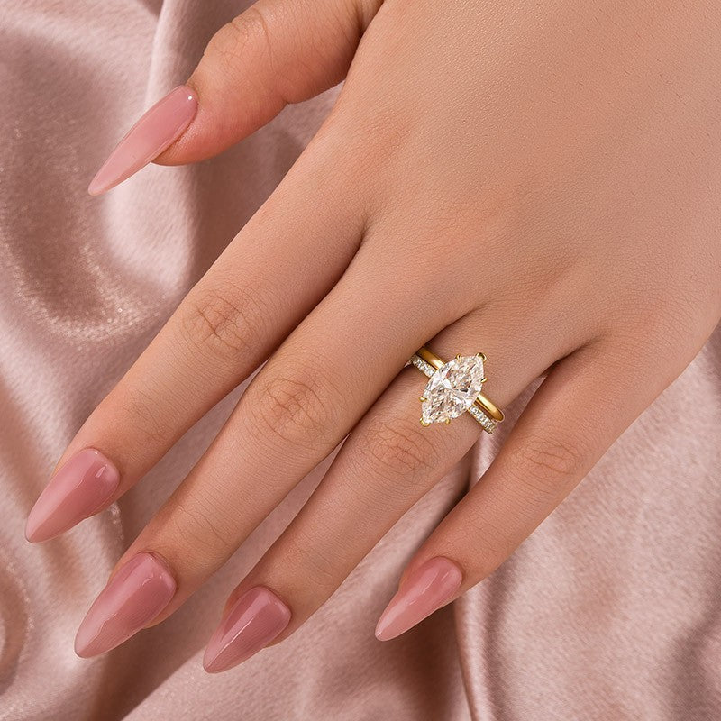 4 Carat Marquise Moissanite Ring 18K Gold Plated Elegant Bridal Jewelry