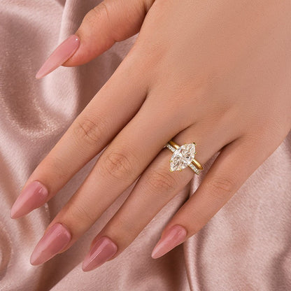 4 Carat Marquise Moissanite Ring 18K Gold Plated Elegant Bridal Jewelry
