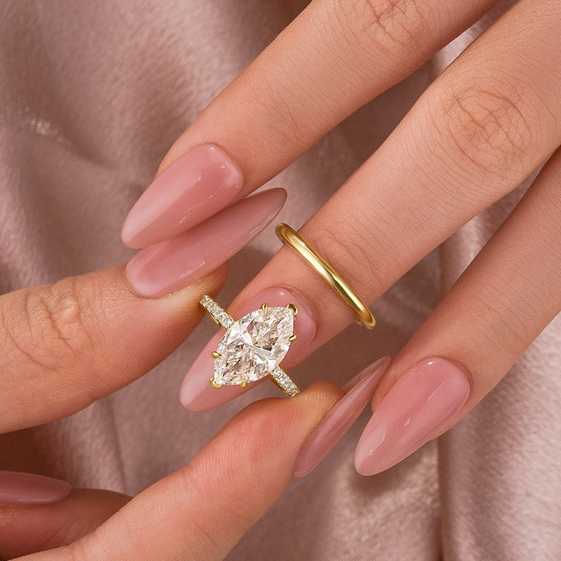 4 Carat Marquise Moissanite Ring 18K Gold Plated Elegant Bridal Jewelry