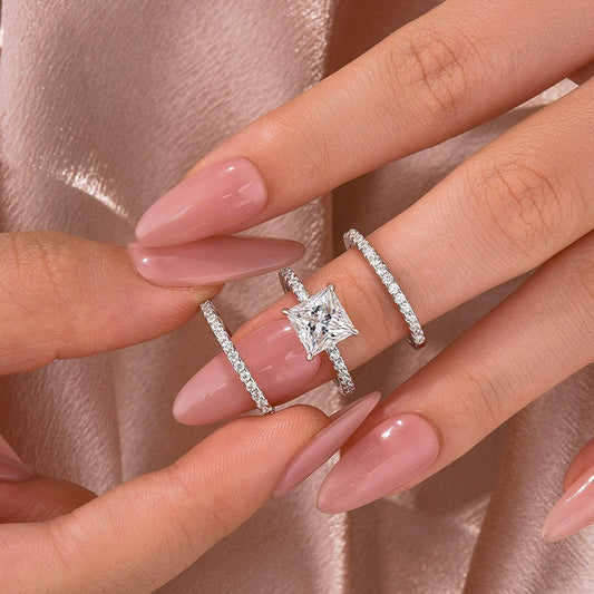 2 Carat Princess Cut Moissanite Ring 18K White Gold Plated Elegant