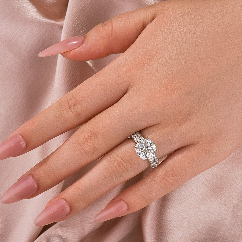 4 Carat Round Moissanite Ring 925 Silver 18K White Gold