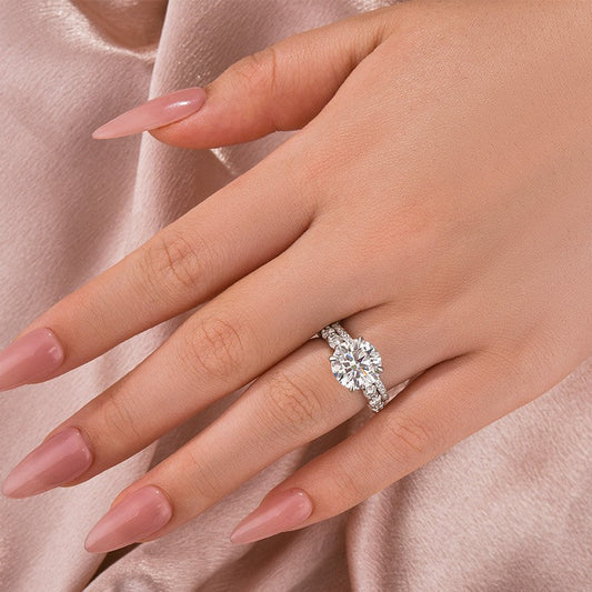 4 Carat Round Moissanite Ring 925 Silver 18K White Gold