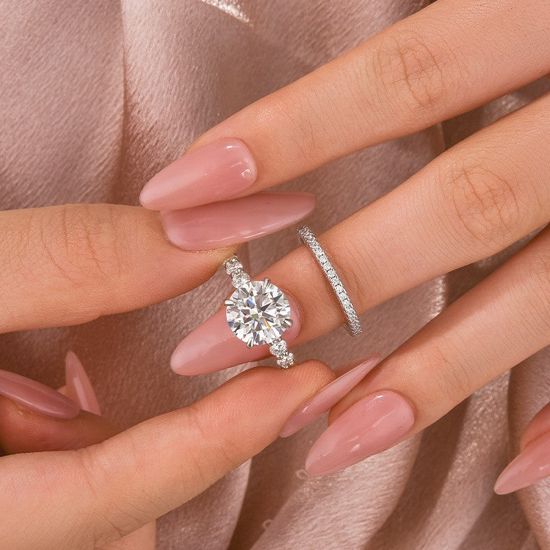 4 Carat Round Moissanite Ring 925 Silver 18K White Gold