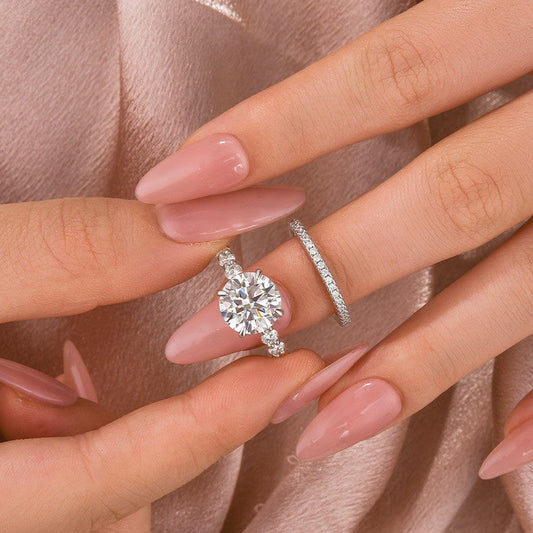 4 Carat Round Moissanite Ring 925 Silver 18K White Gold