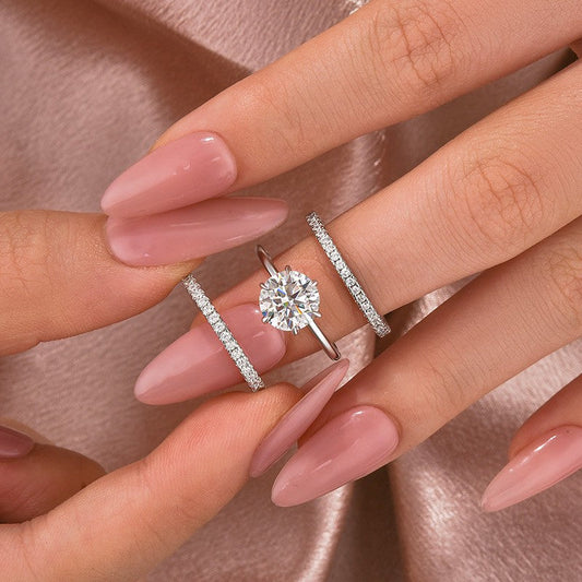 2Ct Round Moissanite 3-Piece Ring Set 18K White Gold