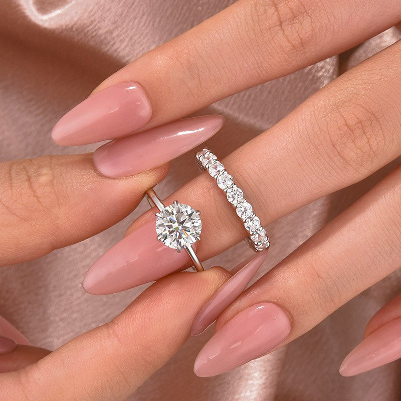 2 Carat Round Moissanite Solitaire Ring 925 Silver 18K Gold