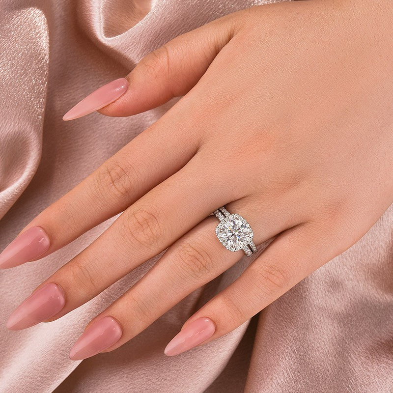 2Ct Round Moissanite Halo Ring 18K White Gold Plated