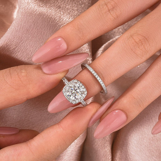 2Ct Round Moissanite Halo Ring 18K White Gold Plated