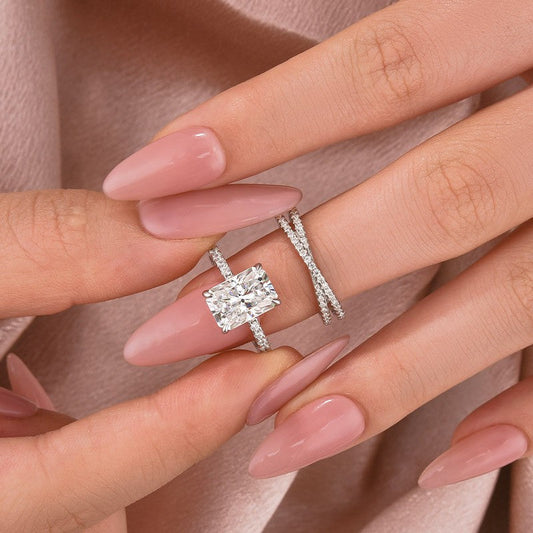 3.5CT Radiant Cut Moissanite Criss Cross Wedding Ring