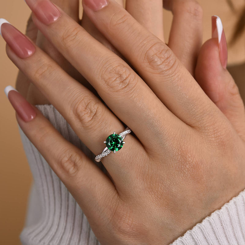 1.25 Carat Round Emerald Green Twist Ring