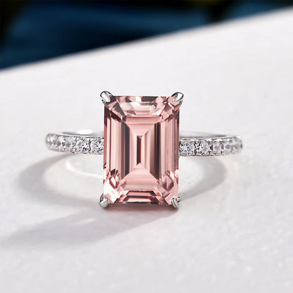 3.5Ct Synthetic Morganite Emerald Cut Ring 925 Silver