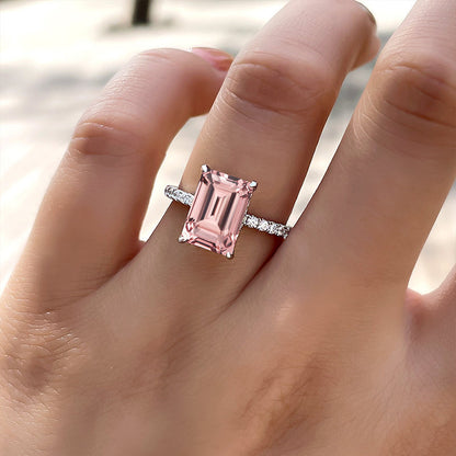 3.5Ct Synthetic Morganite Emerald Cut Ring 925 Silver