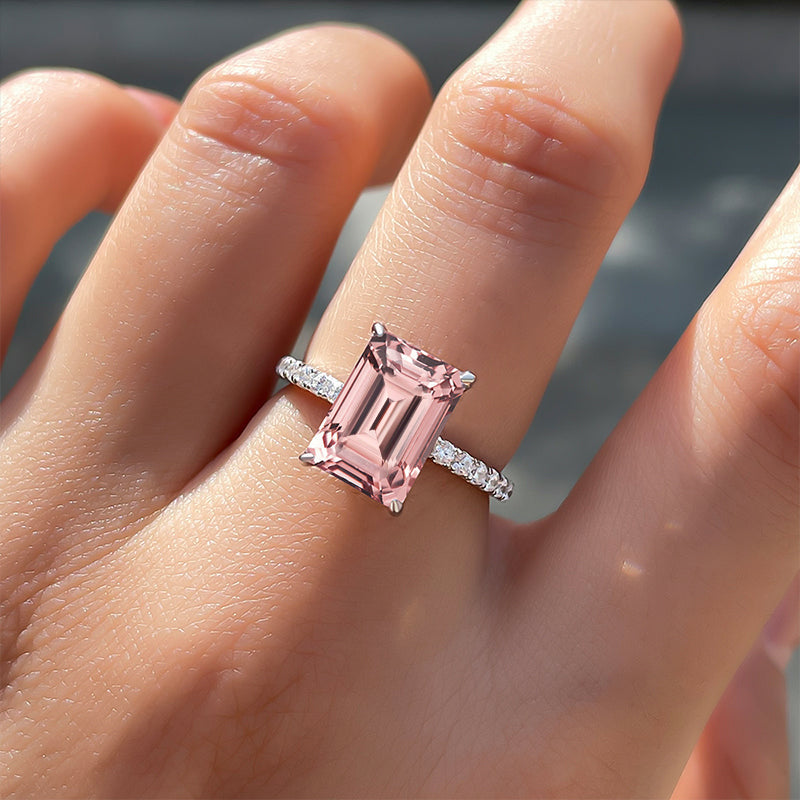 3.5Ct Synthetic Morganite Emerald Cut Ring 925 Silver