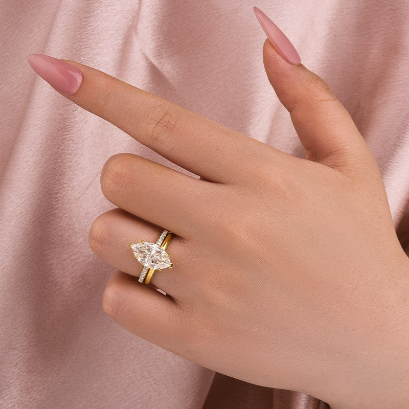 4 Carat Marquise Moissanite Ring 18K Gold Plated Elegant Bridal Jewelry