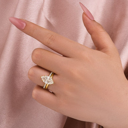 4 Carat Marquise Moissanite Ring 18K Gold Plated Elegant Bridal Jewelry