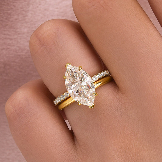 4 Carat Marquise Moissanite Ring 18K Gold Plated Elegant Bridal Jewelry