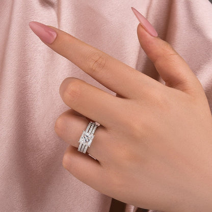 2 Carat Princess Cut Moissanite Ring 18K White Gold Plated Elegant