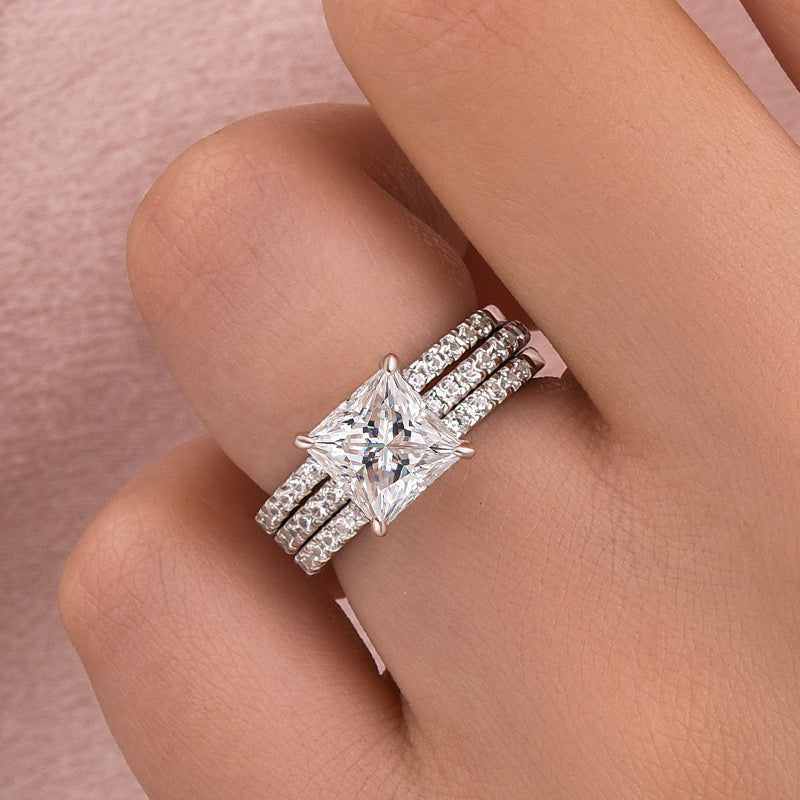 2 Carat Princess Cut Moissanite Ring 18K White Gold Plated Elegant