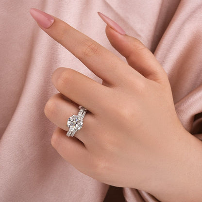 4 Carat Round Moissanite Ring 925 Silver 18K White Gold