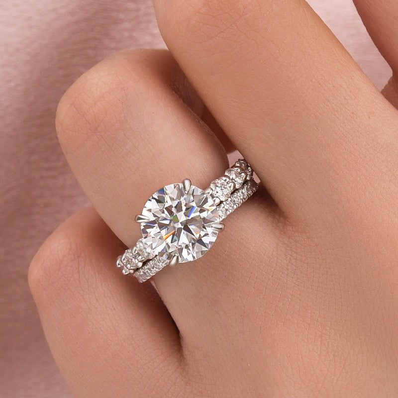 4 Carat Round Moissanite Ring 925 Silver 18K White Gold